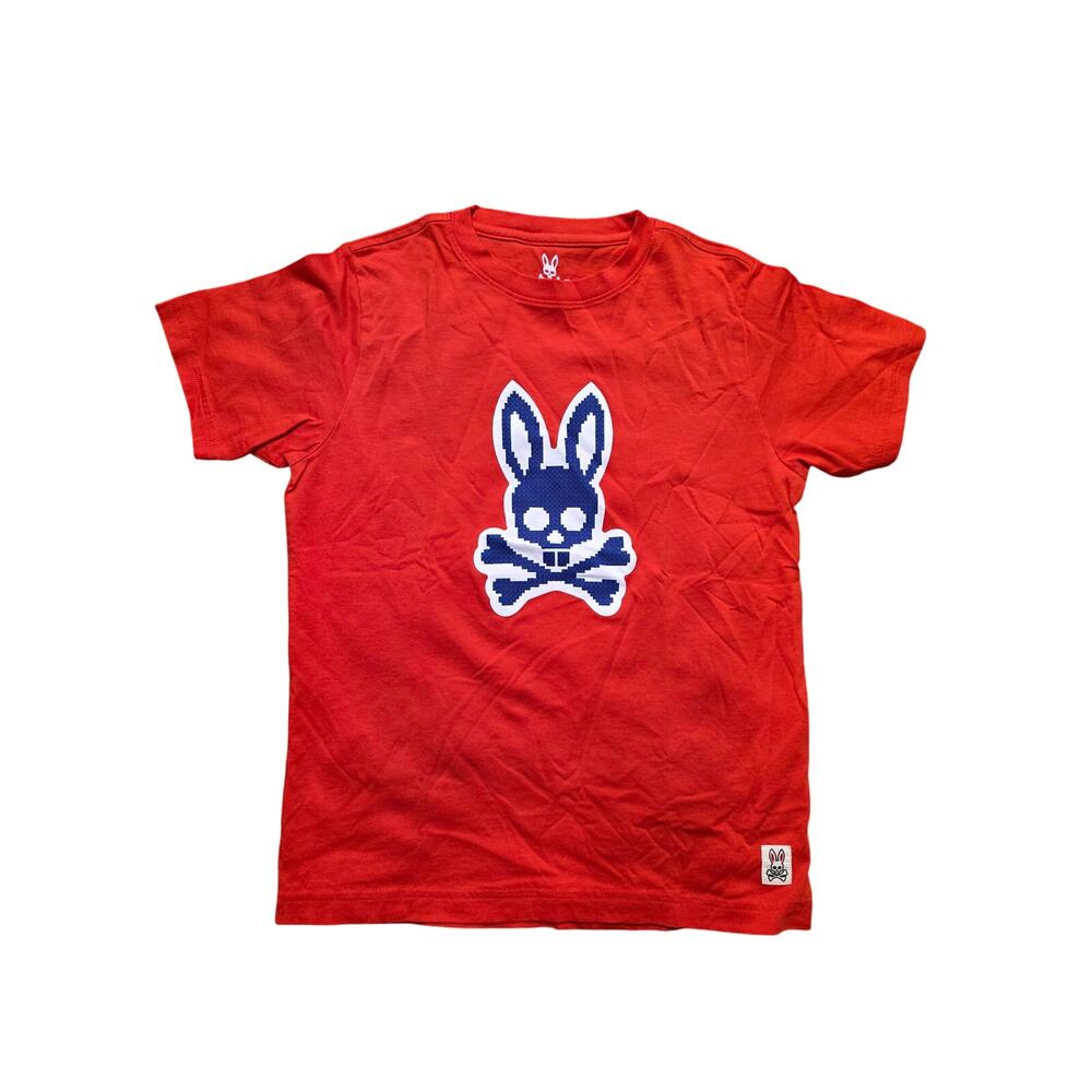 Psycho Bunny Boys Graphic Print Casual Short Sleeve T-Shirt Red Size L 14-16